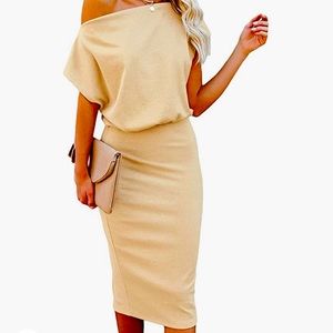 Women’s off the shoulder Ribbed Casual Party BodyCon MIDI Dress size 12-14 Large